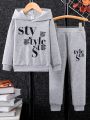 SHEIN Kids HYPEME Young Boy Slogan Graphic Hoodie & Sweatpants
