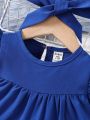 Baby Girl'S Casual Flutter Sleeve Dress With Headband 2pcs/Set