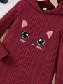 SHEIN Kids Nujoom Girls' Cartoon Cat Print Hoodie Sweatshirt Dress