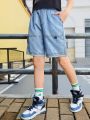 SHEIN Tween Boys' Loose Fit Casual Woven Denim Shorts