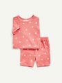 Cozy Cub Baby Girl Snug Fit Pajamas 4pcs Set Includes Floral Design Round Neck Short Sleeve Top And Shorts
