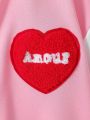 SHEIN Kids EVRYDAY Tween Girls Heart Embroidered Contrast Color Baseball Jacket
