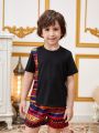 SHEIN Kids Nujoom Toddler Boys' Geometric Printed Short Sleeve T-Shirt And Shorts 2pcs/Set For Summer