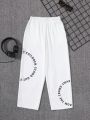 SHEIN Boys' Loose Fit Sports Woven Jogger Pants With Letter Print, For Tween