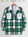 Manfinity Homme Men's Plus Size Grid Pattern Shirt Jacket With Flap Pockets