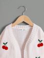 SHEIN Kids EVRYDAY Young Girl Cherry Embroidery Lantern Sleeve Duster Cardigan