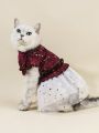 PETSIN Burgundy Velvet & Starry Mesh Princess Dress For Pets