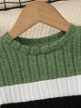 Young Girl Color Block Ribbed Knit Dress