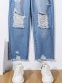 Tween Girls Ripped Straight Jeans