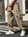 Manfinity Homme Men'S Plus Size Solid Color Drawstring Waist Cargo Pants