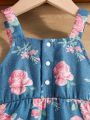 Infant Girls' Fashionable Elegant Floral Pattern Printed Sleeveless Jumpsuit With Shoulder Straps For Summer