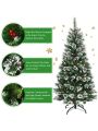 Gymax 6 FT Artificial Christmas Tree Snow Flocked Hinged Tree w/ Red Berries