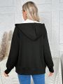 SHEIN Maternity Knitted Solid Color Casual Double Zipper Design Postpartum Functional Jacket With Long Sleeve