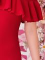 SHEIN Girls' Knit Solid Color Oblique Shoulder Cami Dress With Ruffled Hem
