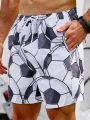 Men's Soccer Printed Drawstring Waist Beach Shorts