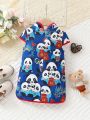 Baby Girls' Panda Printed Traditional Chinese Clothing With Button Decoration, Suitable For Daily Wear, Casual And Holidays, Spring