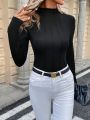 SHEIN Clasi Mandarin Collar Long Sleeve Bodysuit