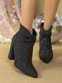 Women's Chunky Heel Short Boots Pointed Toe Double Side Zipper High Heel Solid Color Comfortable Fashionable Booties