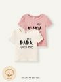 Cozy Cub Baby Girl'S Casual Basic Round Neck Short Sleeve T-Shirt With Letter Print, 2pcs/Set