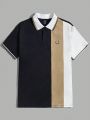 SHEIN Teen Boy Casual Color Block Spliced Antler Printed Polo Shirt, All-Match Style