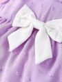 SHEIN Newborn Baby Girls' Cute Bowknot Decorated Jacquard Romper 2pcs/Set