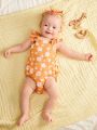 SHEIN Baby Girl Floral Pattern Square Neck Ruffle Trim Bodysuit With Headband Set