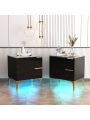 Imitation Marble High Gloss 2 Drawer Bedside Table with USB and Light Band.High Gloss Smart Bedside Table with Adjustable LED Lights, End Table Organizer for Bedroom Living Room Office Use.