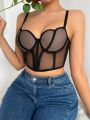 Shell Edge Mesh Panel Push Up Bra With Underwire And Spaghetti Straps