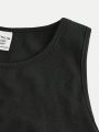SHEIN Kids EVRYDAY Girls' Knitted Monochrome Round Neck Dress With Pleated Hem For Irregular Hem Design