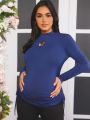 SHEIN Maternity Butterfly Embroidery Stand Collar Long Sleeve T-Shirt