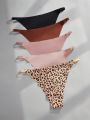 5pcs/Pack Women'S Pure Color & Leopard Print Triangle Underwear