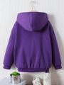 SHEIN Tween Girl Letter Patched Thermal Lined Zip Up Hooded Jacket Without Sweater