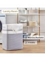 Laundry Basket, Rectangle Laundry Hamper,Tall Cotton Storage Basket with Handles,Collapsible Large Basket for Clothes,Decorative Blanket Basket for Living room-16.5x12.6x21.6in-Gray