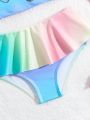 Infant Girls' Swimwear/Set Of 2: One-Piece Swimsuit & Random Gradient Color Bikini With Ruffle Hem Design And Printed Pattern
