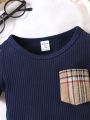 Baby Boy Plaid Patched Pocket Romper