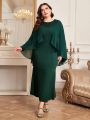 SHEIN Mulvari Plus Size Solid Color Round Neck Cape Decorated Stylish Dress