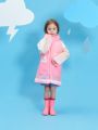Girls' Pink Rabbit Pattern Raincoat With Letter Print, All Seasons