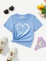 SHEIN Kids EVRYDAY Young Girl's Casual Heart & Clover Print T-Shirt
