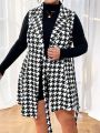 SHEIN Privé Plus Size Women's Houndstooth Knot Detail Side Blazer