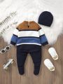 SHEIN Infant Boys' Colorblock Sweater Bodysuit For Crawling
