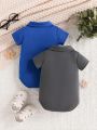 2pcs/Set Infant Boys' Collared Bodysuit, Comfortable And Breathable For Summer