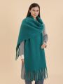 1pc Solid Color Circle Yarn Fringe Scarf Shawl With Thick Tassel As Outdoor Blanket For Napping In Windproof And Warm Style, Suitable For Daily Use
