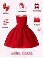 Young Girl's 1pc Red Puffy Party Princess Dress With Bowknot For Performance