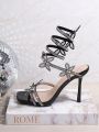 Women's Fashionable Butterfly & Rhinestone Decor High Heel Sandals