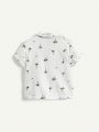 Cozy Cub 3pcs Baby Boys' Letter Print Tee, Coconut Tree Pattern Shirt & Solid Color Shorts Set