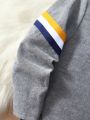 SHEIN Boys' Casual Comfortable Printed Pattern Sleeve Patchwork Ribbon Long Sleeve Shirt