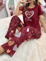 Heart Printed Casual Pajama Set