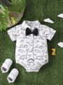2023 Baby Boys' Printed Gentleman Bow Tie Decor Snap-Front Short Sleeve Bodysuit