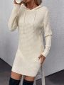 SHEIN Frenchy Drop Shoulder Drawstring Hooded Sweater Dress