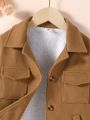 Young Girl Flap Pocket Teddy Lined Overcoat Without Sweater